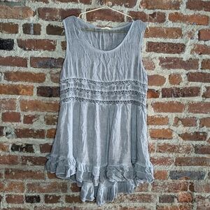 Entro Medium Brownish Gray Ruffled Bohemian Tank Top Summer Dress w/ Longer Back